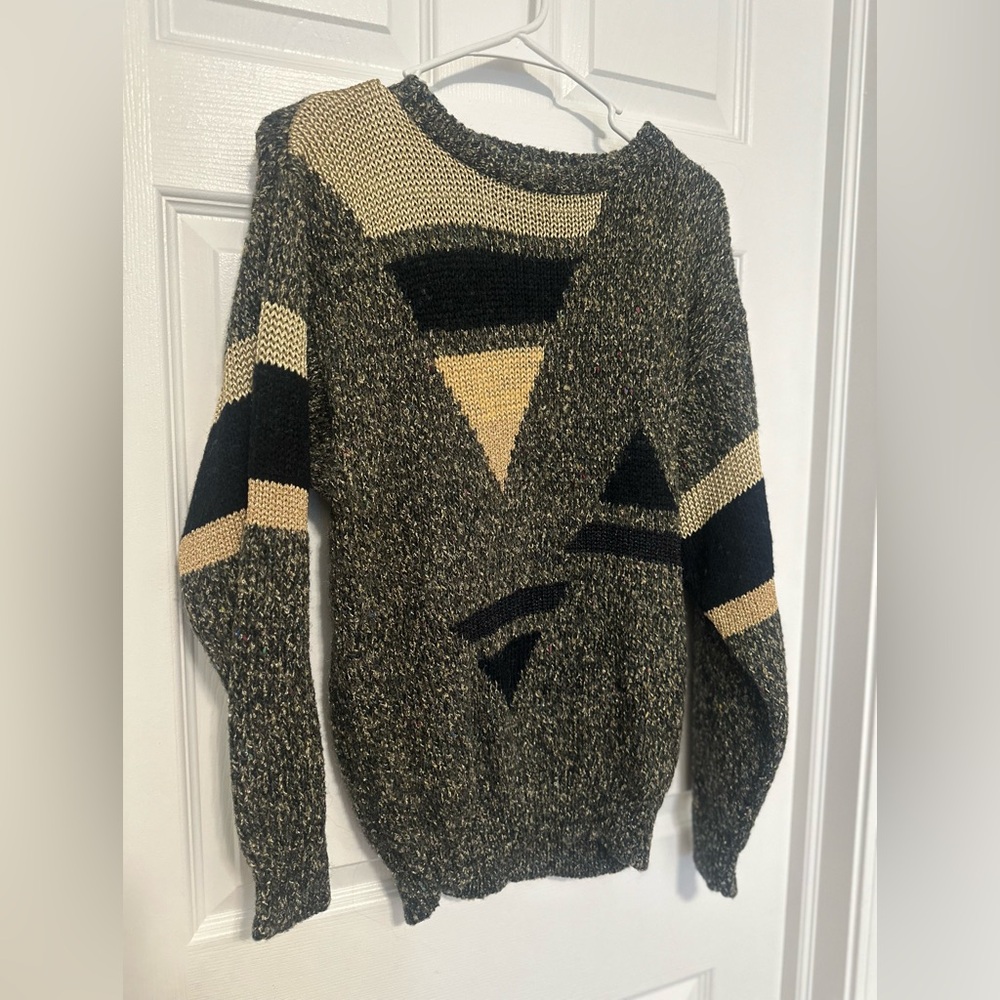 Vintage ROCHELLE CALIFORNIA Geometric Patterned Sweater in Black and Gold Size S